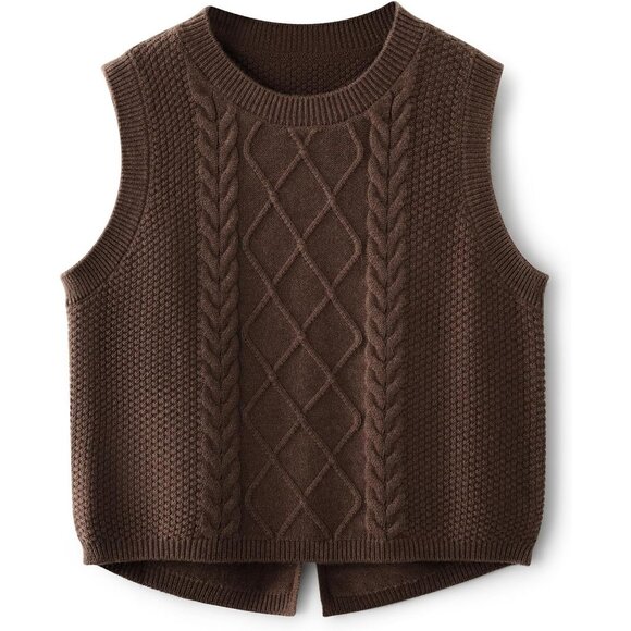 Sweaters - Women's Wool Blend Sweater Vest Medium Crew Neck Cable Sleeveless Knit